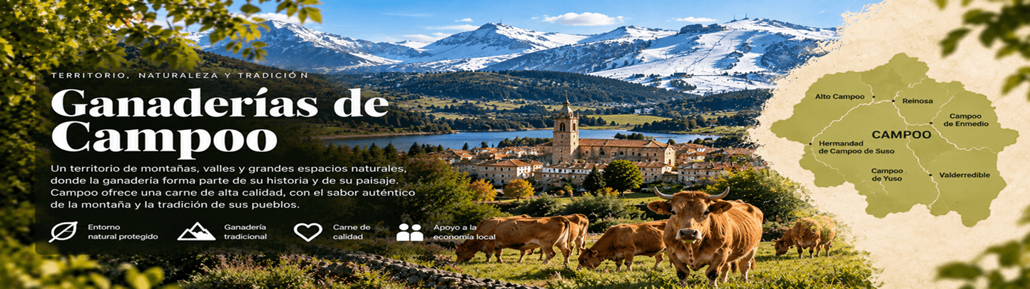 Las parameras del sur, pastos de altura y vacuno de carne extensivo. Territorio de grandes cielos y razas de montaña con denominación propia. Campoo