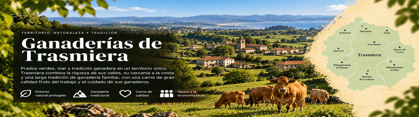 La comarca interior entre la bahía de Santander y las marismas del oriente, con ganadería de leche y carne en un territorio de gran biodiversidad. Trasmiera